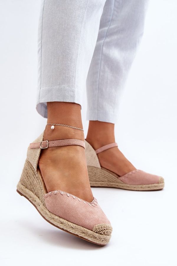 FJ1 FJ1 Suede Espadrille Wedge Sandals with Braided Detail Pink Raylin
