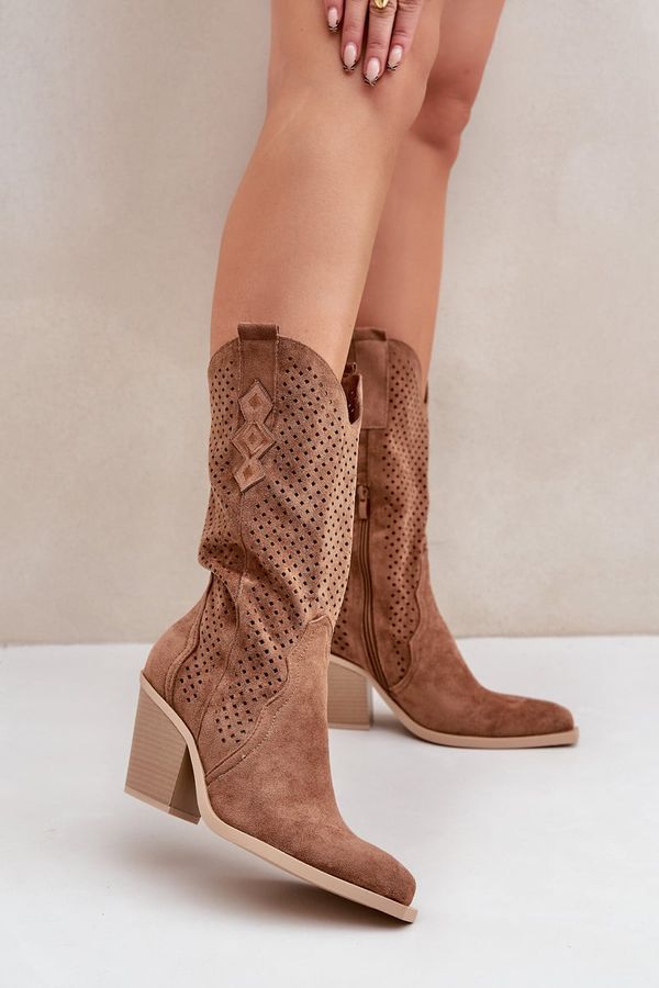 FL1 FL1 Perforated Cowboy Ankle Boots On Heel Brown Salive
