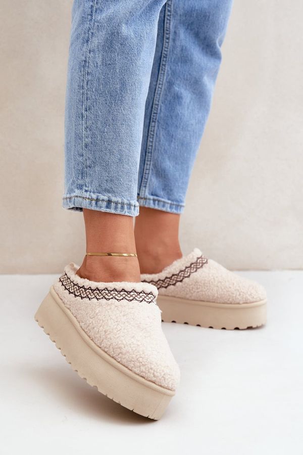 FL1 FL1 Snow Boots Slippers On Platform With Sheepskin Light Beige Leaniella