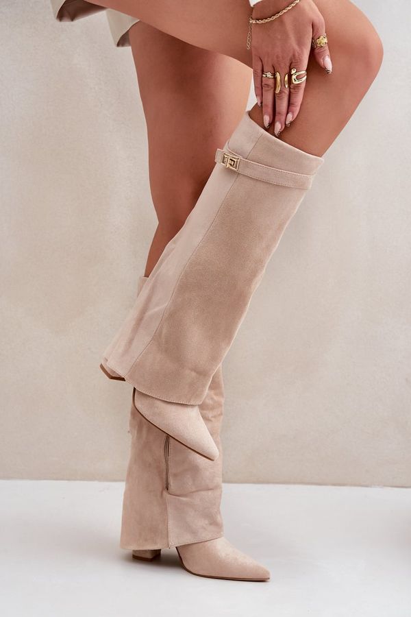 FL1 FL1 Women Knee High Heeled Boots Light Beige Portora