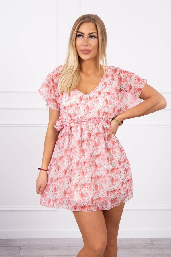 Kesi Floral dress with tie at waist powder pink