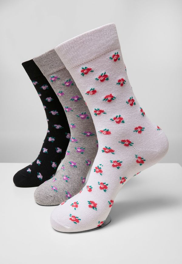 Urban Classics Floral Socks Made of Recycled Yarn 3-Pack Grey+Black+White