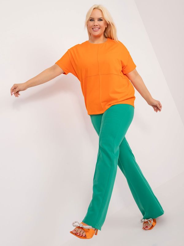 Fashionhunters Fluo orange blouse plus size round neckline