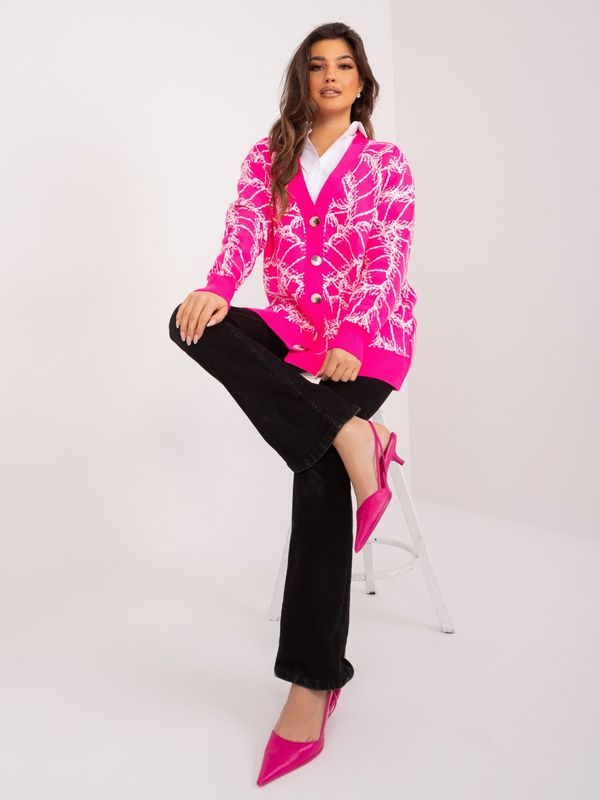 Fashionhunters Fluo pink oversize sweater with button closure