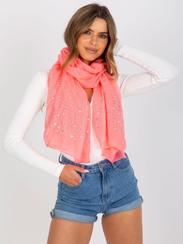 Fashionhunters Fluo pink scarf with decorative application