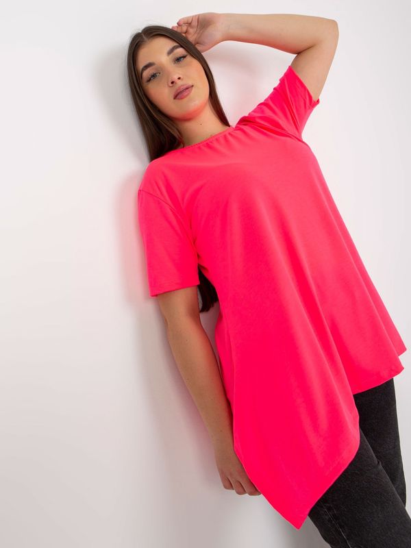 Fashionhunters Fluo pink smooth viscose blouse larger size