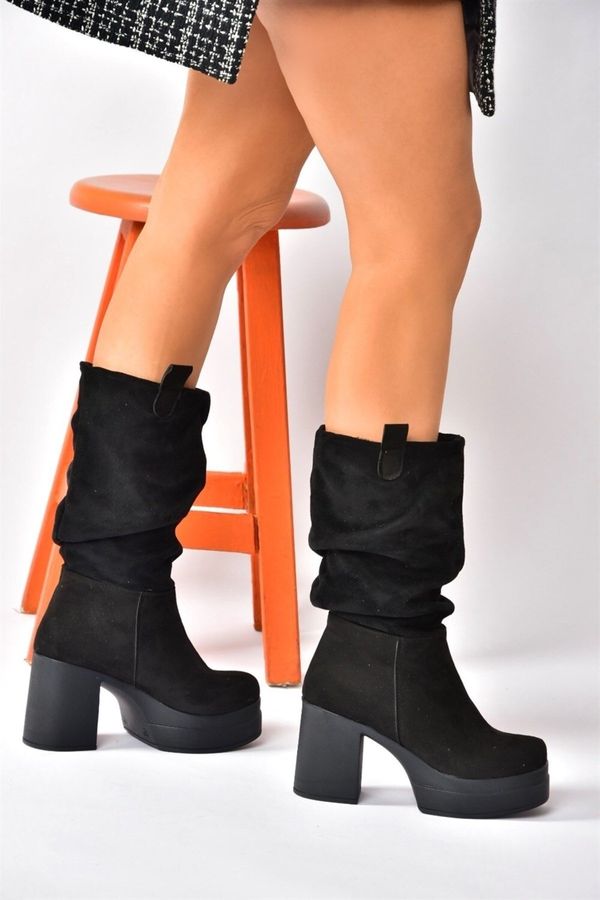 Fox Shoes Fox Shoes Black Suede Thick Heeled Drawstring Women's Boots