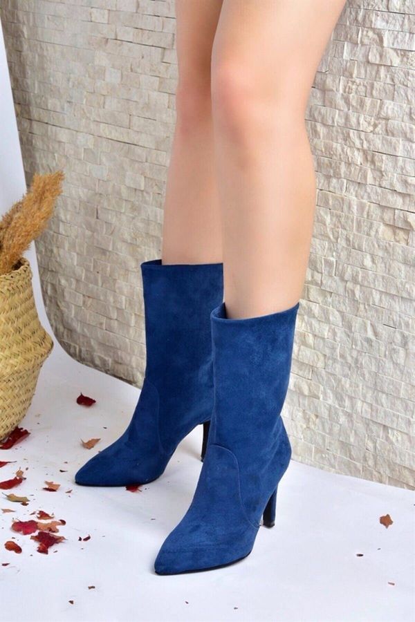 Fox Shoes Fox Shoes Navy Blue Suede Thin Heeled Women's Boots