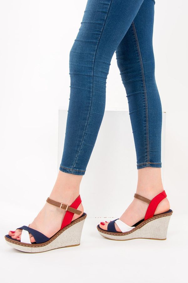 Fox Shoes Fox Shoes Navy Blue White Red Women's Wedge Heeled Shoes