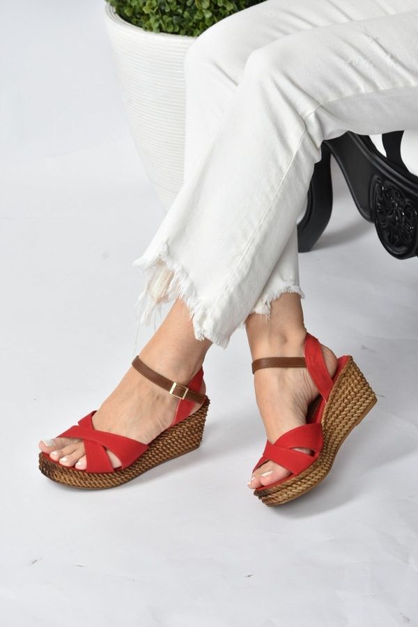 Fox Shoes Fox Shoes Women's Red Linen Wedge Heeled Shoes