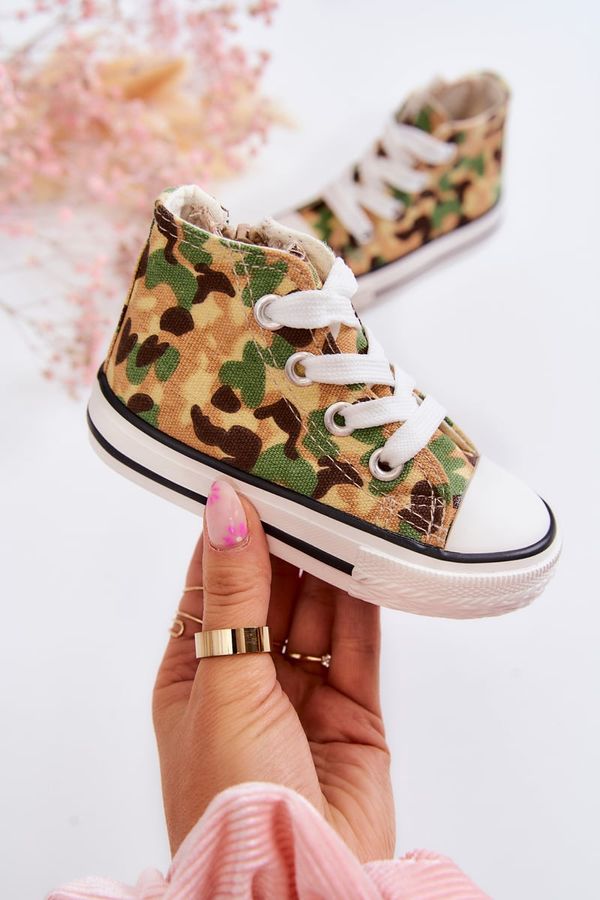 FR1 FR1 Children's High Sneakers With A Zipper Beige and green Filemon