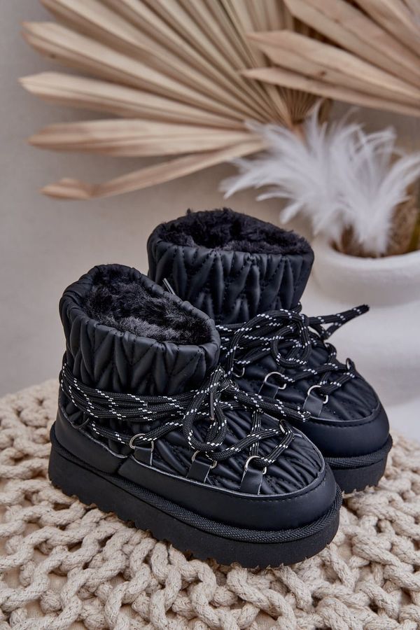 FR1 FR1 Children's Insulated Snow Boots With Thick Fur Black Nastira