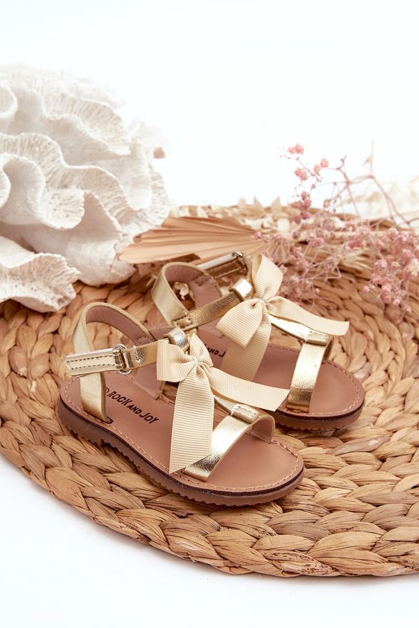 FR1 FR1 Children's Sandals With Bow and Velcro Golden Joratia