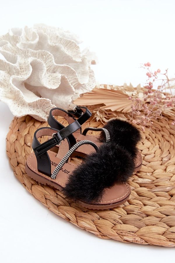 FR1 FR1 Children's Sandals with Velcro and Fur Black Rosavere