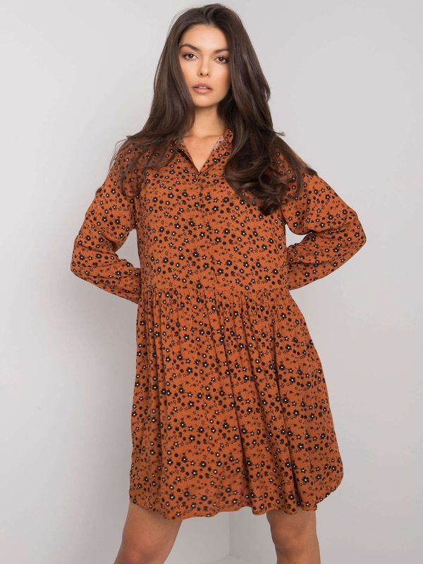 Fashionhunters FRESH MADE Dark brown patterned dress