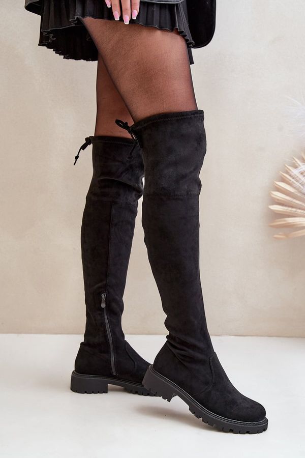 FS1 FS1 Knee High Boots With Flat Heel Made Of Eco Suede Black Arkelia