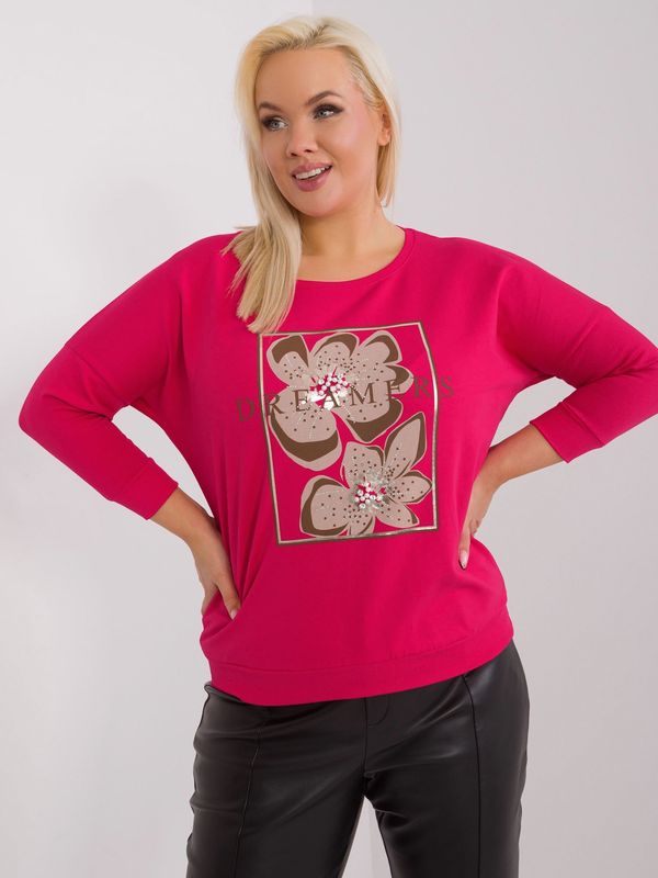 Fashionhunters Fuchsia blouse plus size with patches