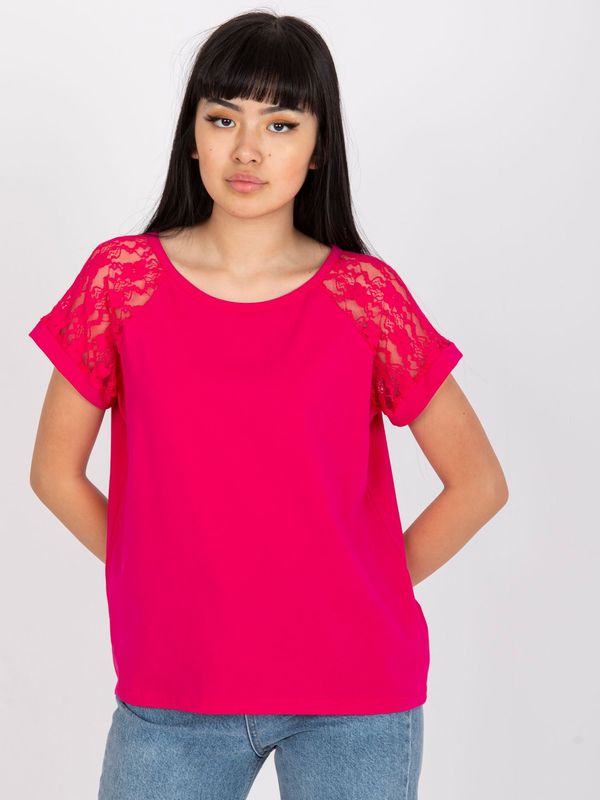 Fashionhunters Fuchsia blouse RUE PARIS with lace on the sleeves