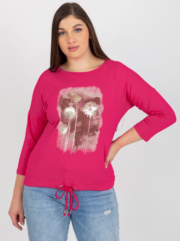 Fashionhunters Fuchsia blouse size plus with hem and print