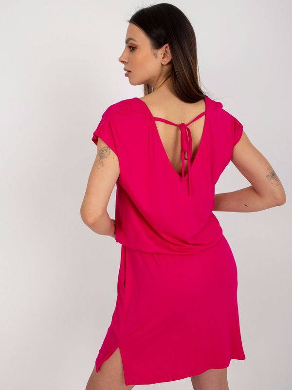 Fashionhunters Fuchsia Casual Short Sleeve Dress RUE PARIS