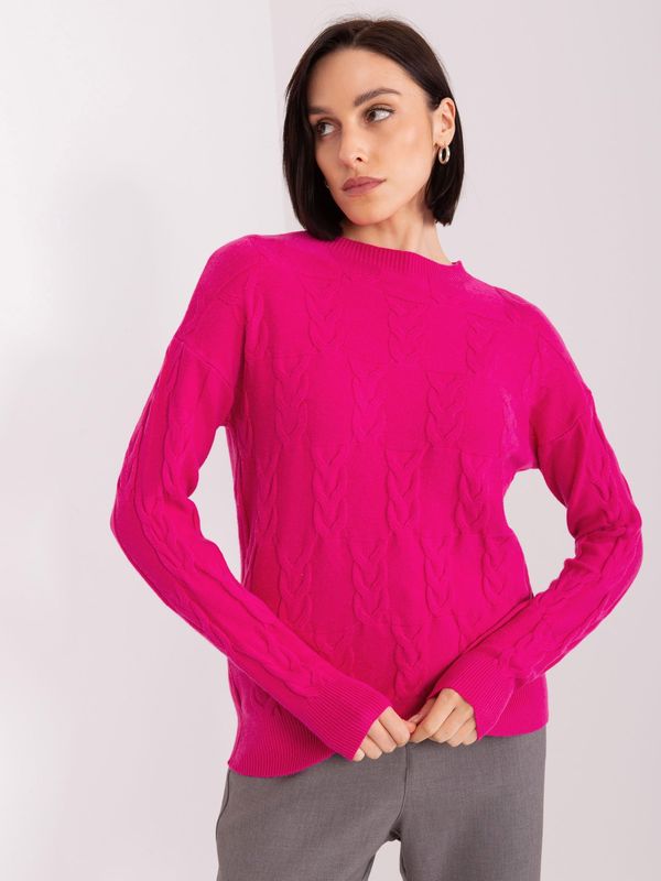Fashionhunters Fuchsia knitted sweater with cables