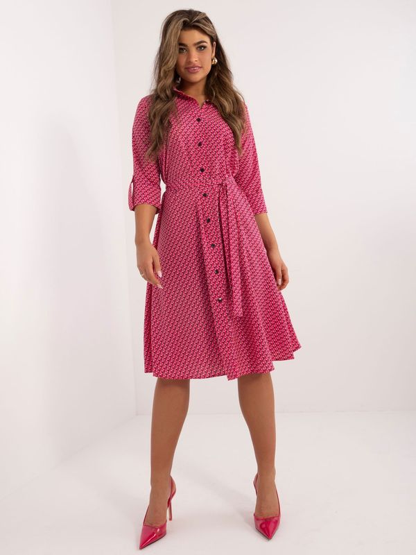 Fashionhunters Fuchsia midi shirt dress with print