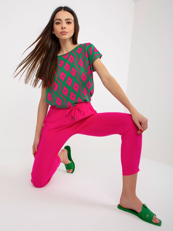 Fashionhunters Fuchsia summer trousers made of fabric with SUBLEVEL bindings