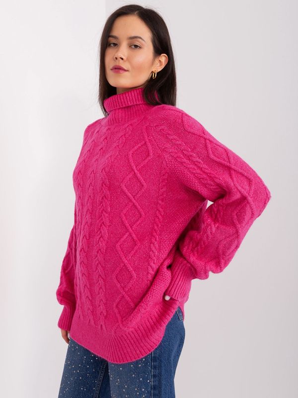 Fashionhunters Fuchsia sweater with cables and cuffs