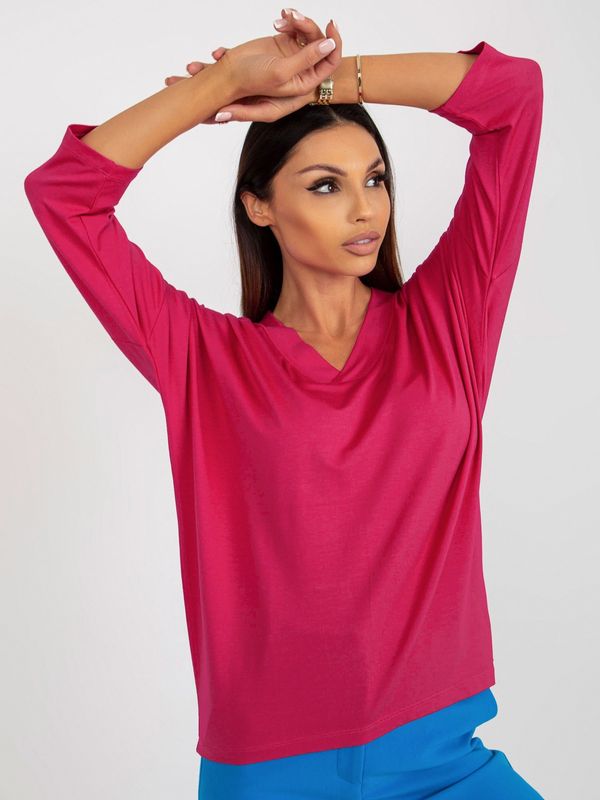 Fashionhunters Fuchsia Women's Basic Blouse with 3/4 Sleeves