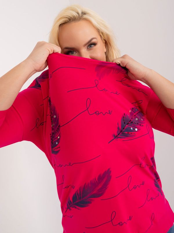 Fashionhunters Fuchsia women's blouse plus size with inscriptions