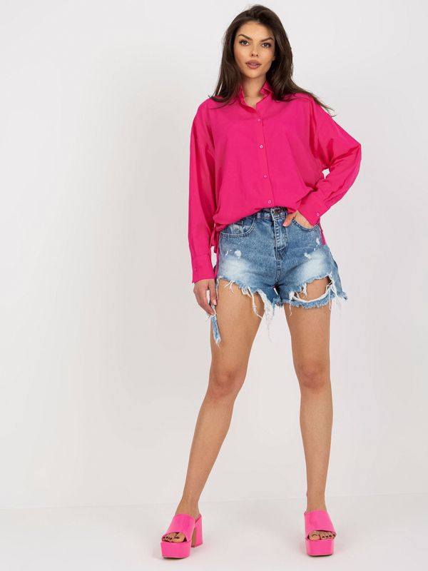 Fashionhunters Fuchsia women's oversize shirt with collar