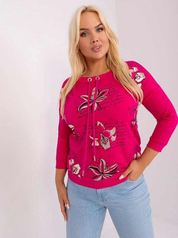 Fashionhunters Fuchsia women's plus size blouse with drawstring