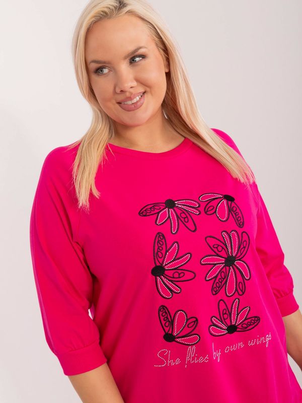Fashionhunters Fuchsia women's plus size blouse with lettering