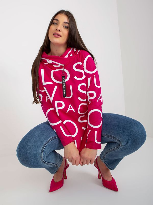 Fashionhunters Fuchsia Women's Printed Plus Size Hoodie