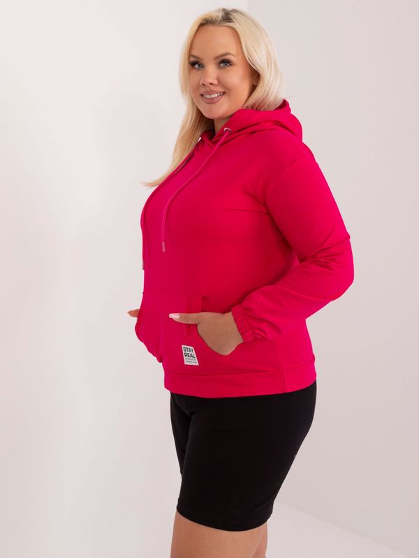 Fashionhunters Fuchsia women's sweatshirt in a larger size with drawstrings