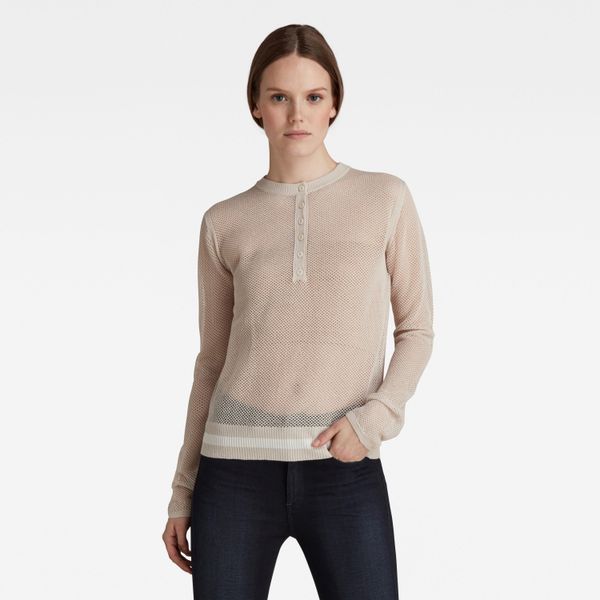 G Star G-STAR Sweater - Logo henley sweater beige