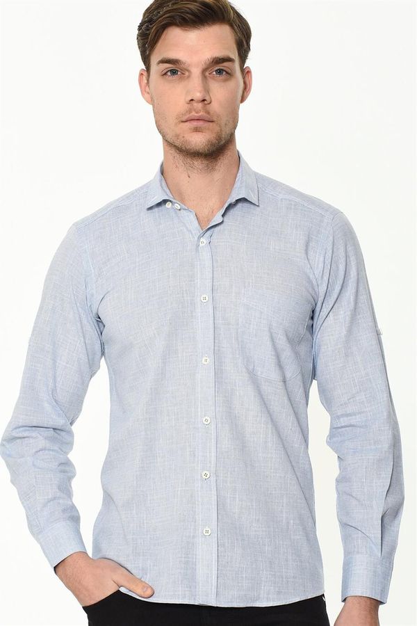 dewberry G625 DEWBERRY LINEN SHIRT-PLAIN BLUE