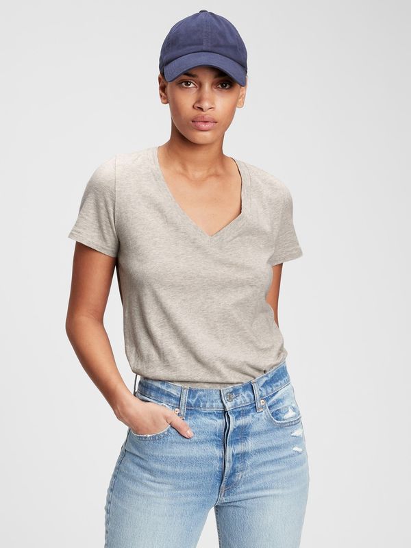 GAP GAP Women's Grey T-Shirt 100% Organic Cotton Vintage V-neck T-Shirt