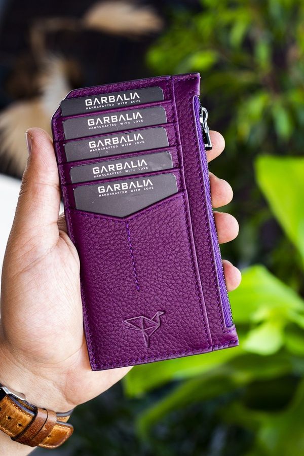 Garbalia Garbalia Blush Genuine Leather Zippered Plum Unisex Card Holder Wallet