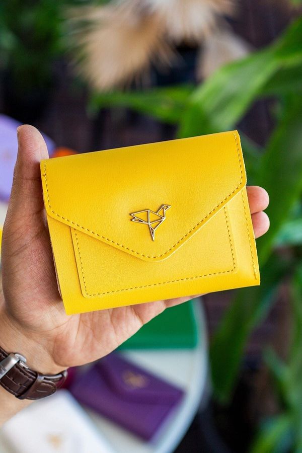 Garbalia Garbalia Columbia Vegan Leather Women's Yellow Mini Wallet with Coin Hole and Wide Card Holder