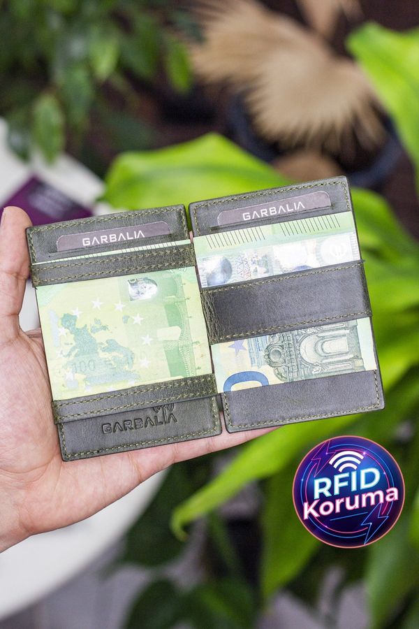 Garbalia Garbalia Magic Genuine Leather Rfid Blocker Unisex Wizard Green Card Holder Wallet
