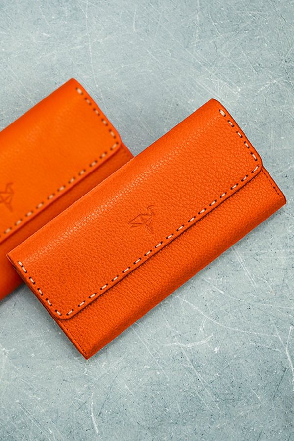 Garbalia Garbalia Paris Genuine Leather Saddlery Stitched Orange Women's Portfolio Wallet with Phone Compartment.