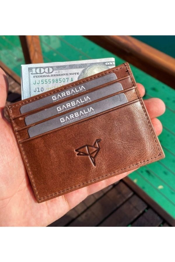 Garbalia Garbalia Unisex Brown Locket Crazy Leather Slim Card Holder Wallet