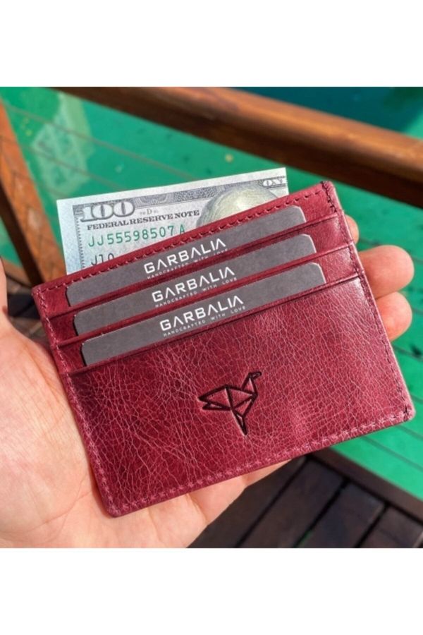 Garbalia Garbalia Unisex Claret Red Locket Crazy Leather Card Holder Wallet