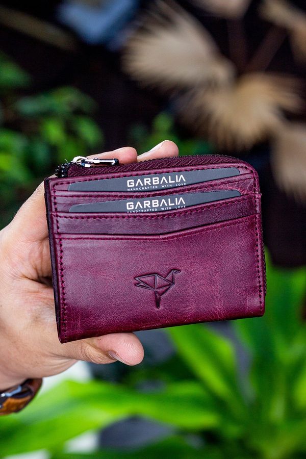 Garbalia Garbalia Unisex Claret Red Zippered Mini Card Holder Wallet