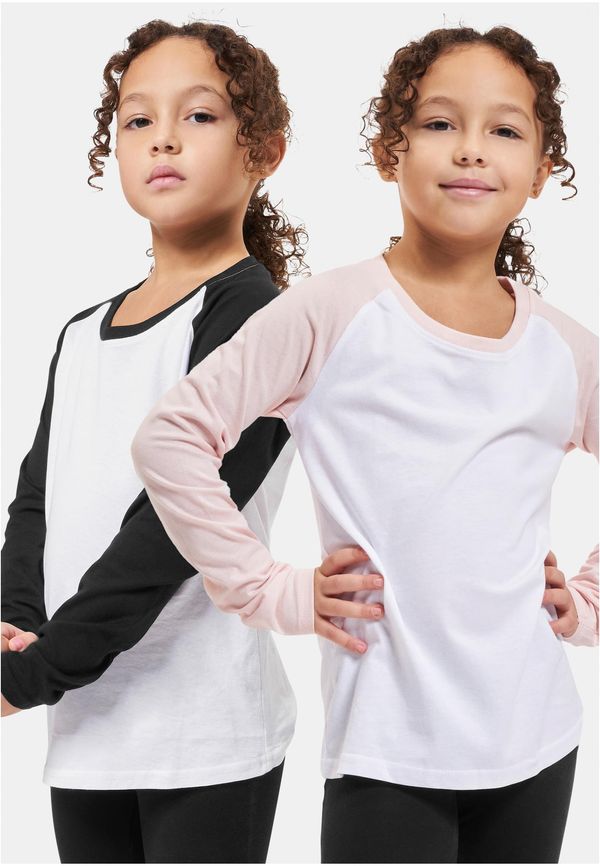 Urban Classics Girls' Contrasting Raglan Long Sleeves 2-Pack White/Pink+White/Black