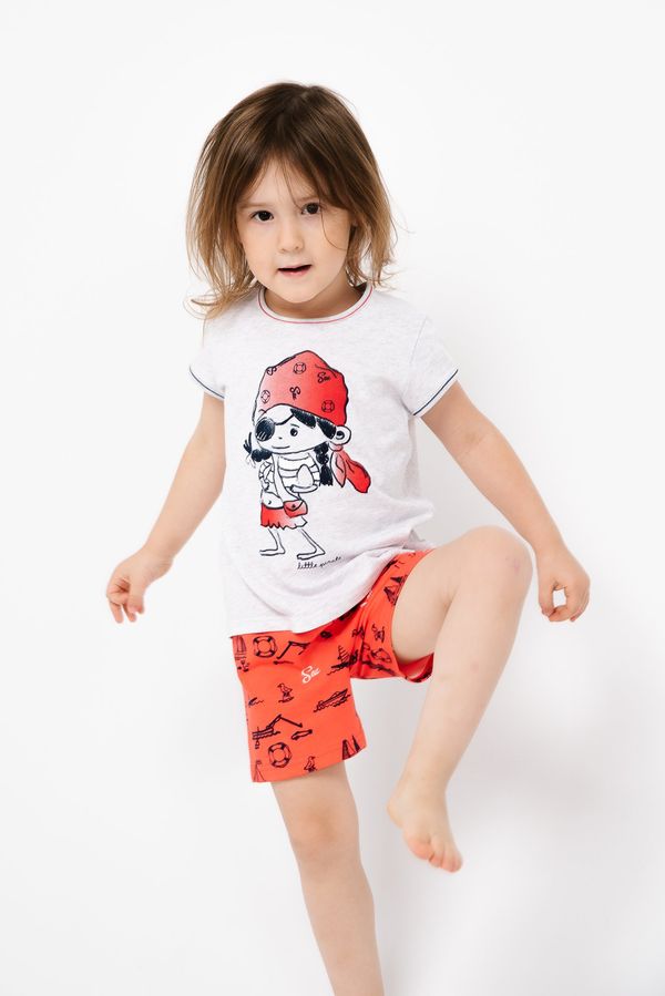 Italian Fashion Girls' pyjamas Marina, short sleeves, shorts - light melange/red print