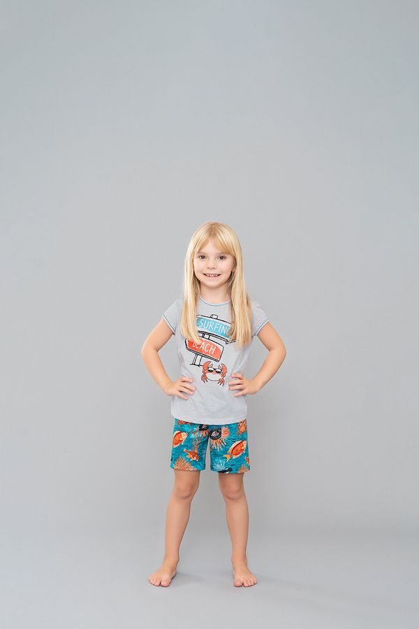 Italian Fashion Girls' pyjamas Oceania, short sleeves, shorts - light melange/print