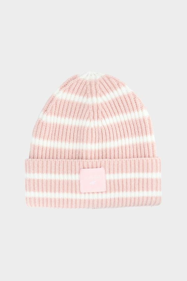 4F Girls winter hat striped light pink 4F 4FJWAW24