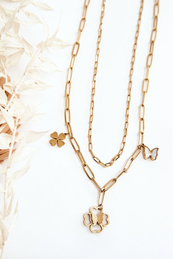 Kesi Gold double chain with clover and butterflies